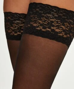 Bas Autofixants 15 Denier Dentelle Anti Ladder - Noir -Sous-vêtement Soldes 2024 117689 2