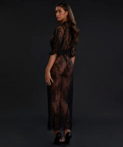 Long Kimono Allover Lace - Noir -Sous-vêtement Soldes 2024 191638 4