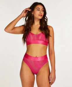 Slip Brésilien Taille Haute Glossy - Rose