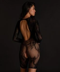 Combinaison En Dentelle à Entrejambe Ouvert - Noir