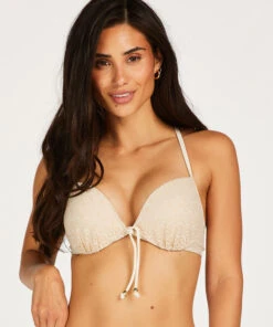 Crochet Bikini Push-up Lurex Top - Blanc