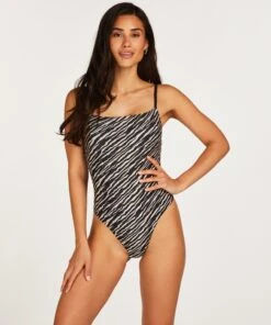 Maillot De Bain à Jambes Hautes Zebra - Marron